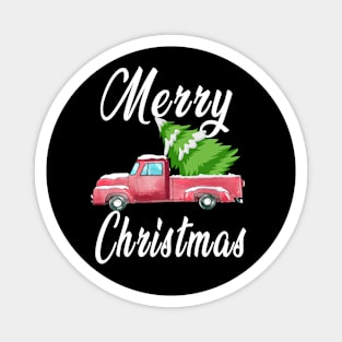 Merry Christmas Buffalo Truck Tree Red Magnet